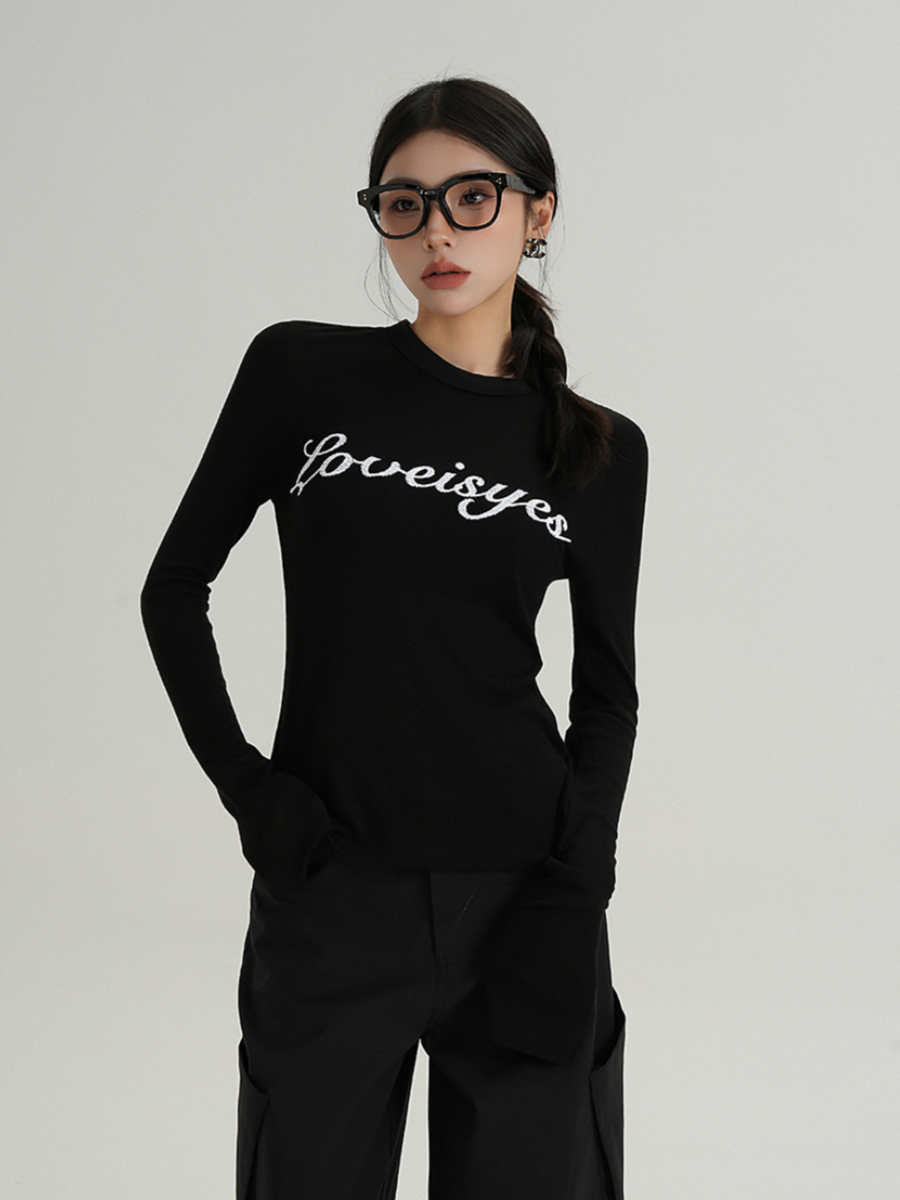 MEIKUL Stacked Sleeve Long Sleeve Letter Slim Slim T-shirt Inner Bottom Shirt New Black Hundred Tops