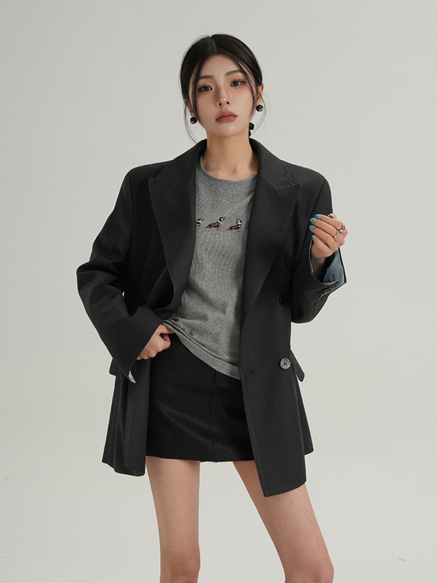 MEIKUL Temperament senior sense of minimalist gray spelling sleeve blazer women's long-sleeved 2025 spring new women's clothing