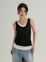 MEIKUL Niche design sense two-piece black and white layering versatile I-beam undershirt camisole summer new tops