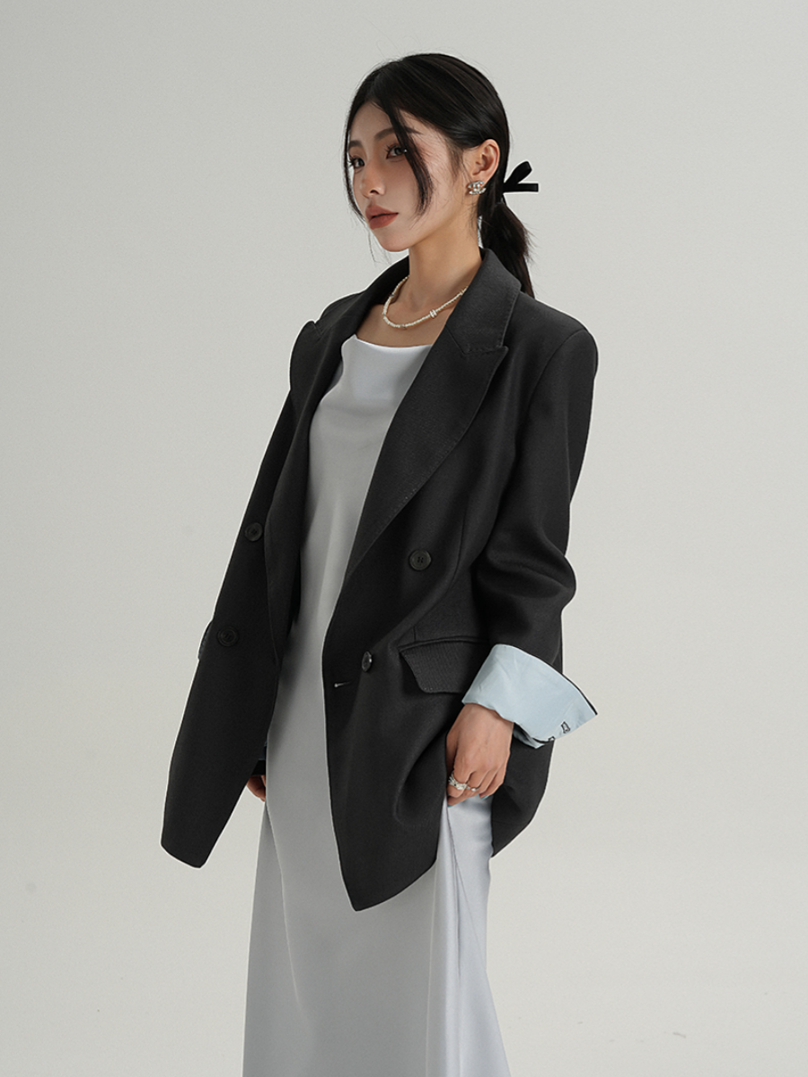 MEIKUL Temperament senior sense of minimalist gray spelling sleeve blazer women's long-sleeved 2025 spring new women's clothing