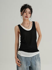 MEIKUL Niche design sense two-piece black and white layering versatile I-beam undershirt camisole summer new tops