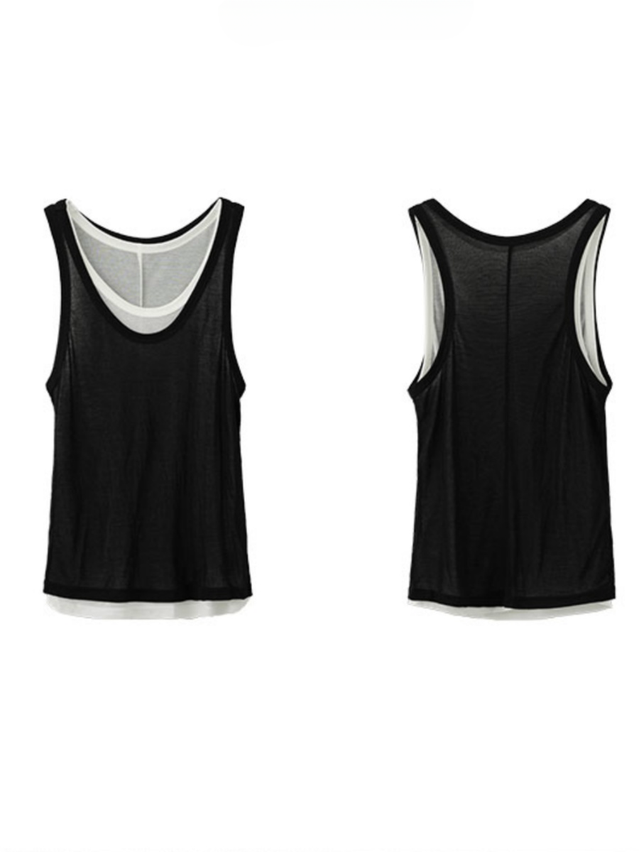 MEIKUL Niche design sense two-piece black and white layering versatile I-beam undershirt camisole summer new tops