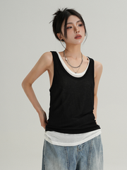 MEIKUL Niche design sense two-piece black and white layering versatile I-beam undershirt camisole summer new tops