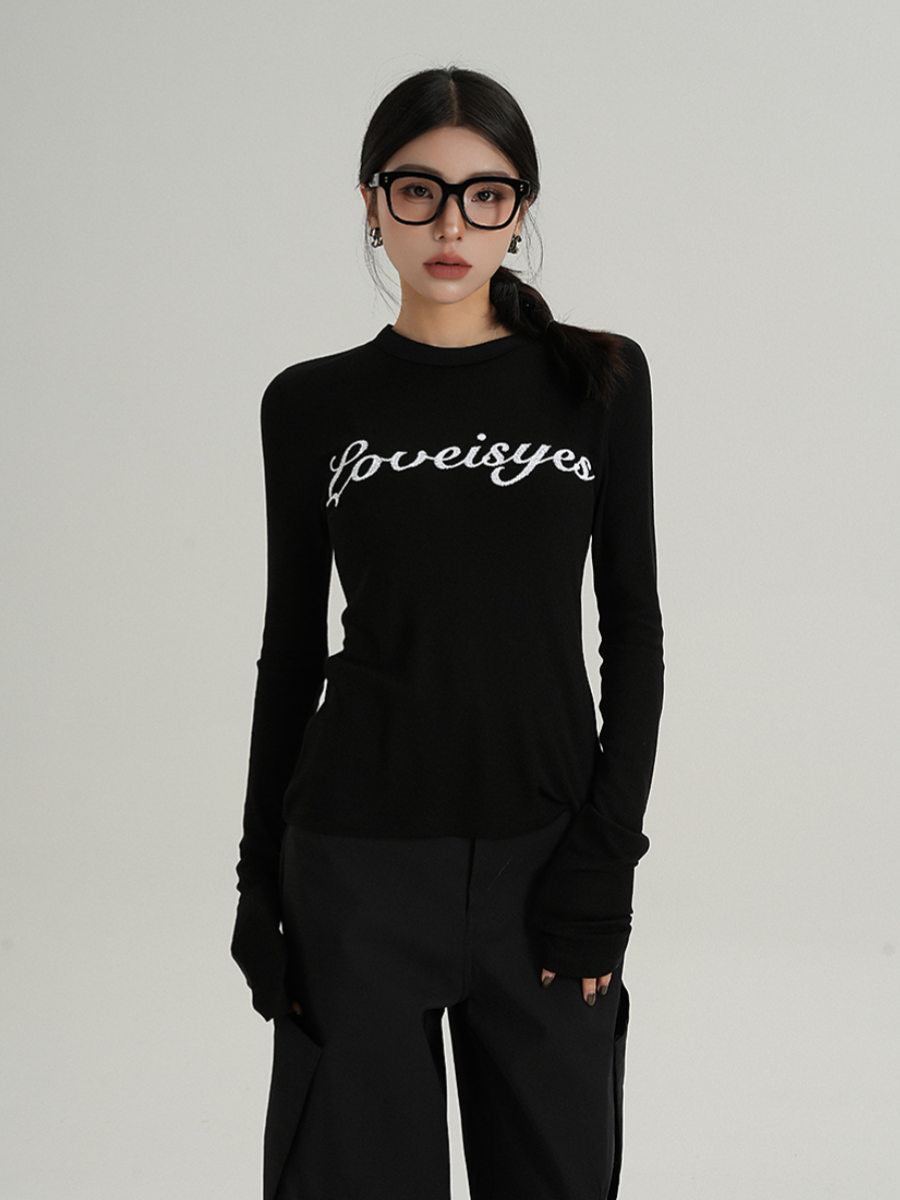 MEIKUL Stacked Sleeve Long Sleeve Letter Slim Slim T-shirt Inner Bottom Shirt New Black Hundred Tops