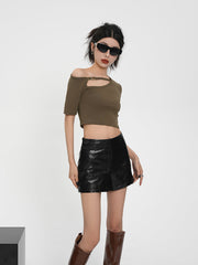 MEIKUL original American street design sense high waist thin PU leather shorts summer new hot pants black thin female