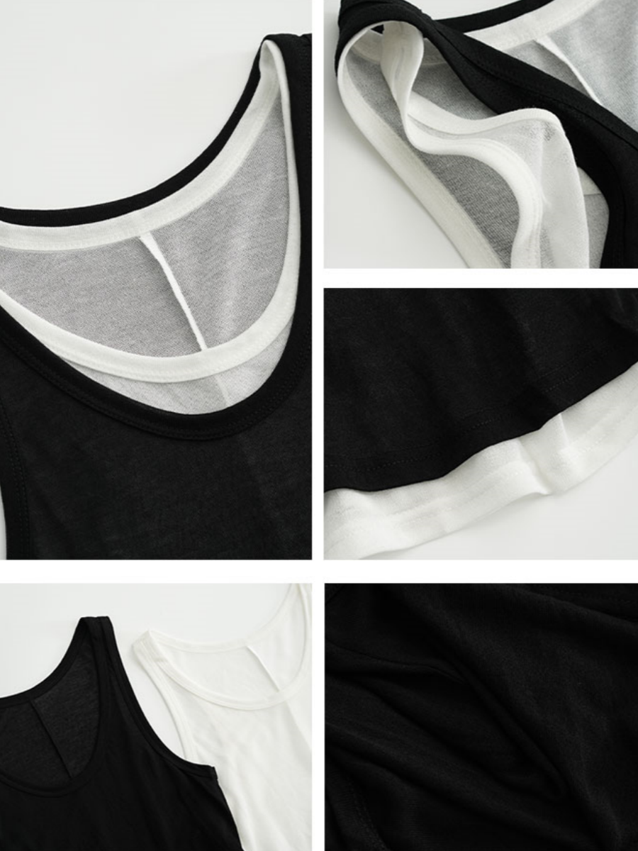 MEIKUL Niche design sense two-piece black and white layering versatile I-beam undershirt camisole summer new tops