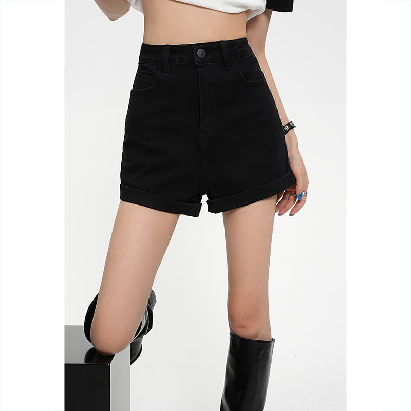 MEIKUL American street high-waisted stretch jeans shorts female black versatile thin pants women's pants summer new