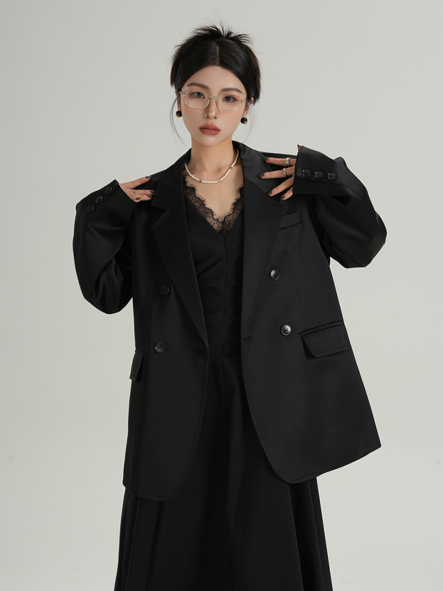 MEIKUL Senior temperament sense black medium-length suit jacket long-sleeved women's suit spring and fall new female