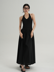 MEIKUL Temperament senior hanging neck design sense splicing halter dress thin dress women skirt black new