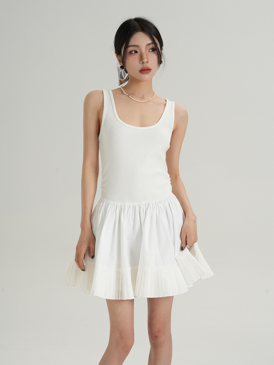 MEIKUL Temperament design sense splicing pleated skirt halter dress undershirt dress summer women's new skirt