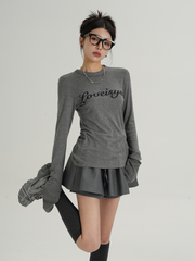 MEIKUL Stacked Sleeve Long Sleeve Letter Slim Slim T-shirt Inner Bottom Shirt New Black Hundred Tops