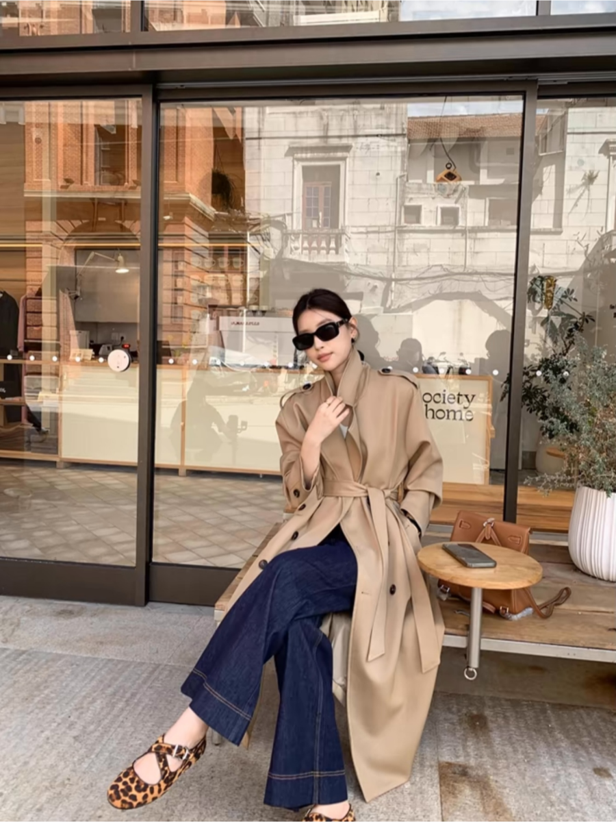 MEIKUL Trench coat jacket female spring and fall 2025 new popular mid-length British style senior sense of temperament coat